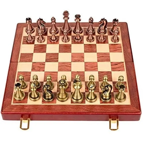Professional Chess Set - Luxury BOARD GAME, Wooden and Metal Bronze, 28.5x29.2cm