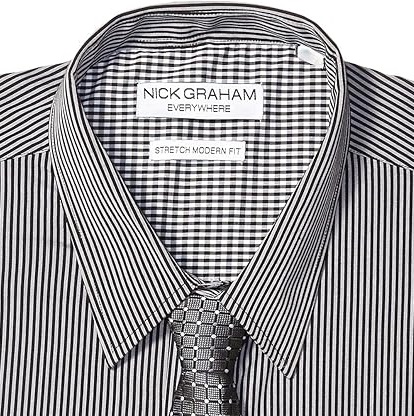 NICK GRAHAM - PREMIUM QUALITY, LUXURY Men's Stretch Modern Fit Stripe Shirt and Dot Grid Tie Set