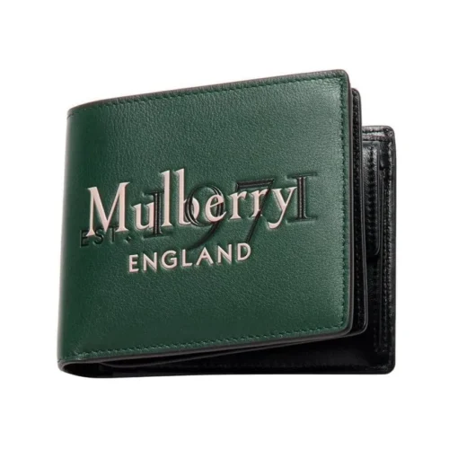 MULBERRY 🇬🇧🇺🇲🇨🇦🇭🇲🇪🇺 - Men's Green, 8 Card Coin, Silky Calf Leather Wallet. Style and Luxury