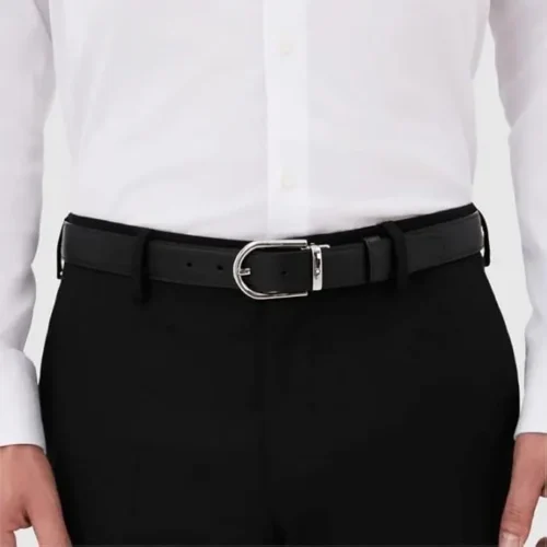 MONTBLANC - The LUXURIOUS 128756 Men's Belt, Reversible Wearing, Horseshoe-Shaped Pin Buckle, 100% LEATHER Black/Blue