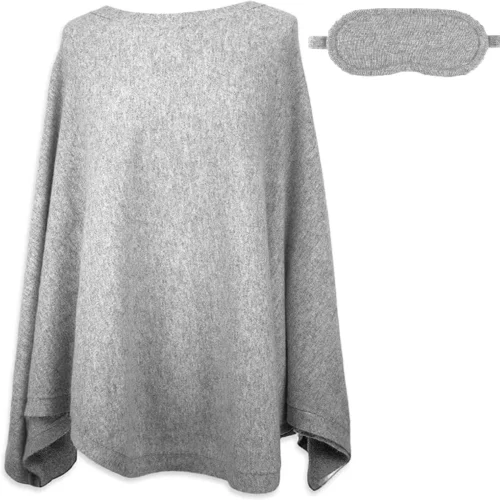 Jet&Bo - 100% Cashmere Poncho & Sleeping Eye Mask, AIR TRAVEL KIT, Gray