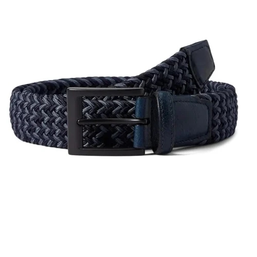 TORINO Leather Co. - PREMIUM CRAFTED, 35mm Italian Braided Woven Elasticated Stretch Belt, Navy Multi, 38 inch Long, made in New Orleans, USA