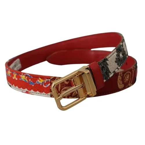 DOLCE & GABBANA - Elegance and LUXURY, Multi-color Majolica Patchwork Gold Metal Buckle Belt, W75cm, L30inch