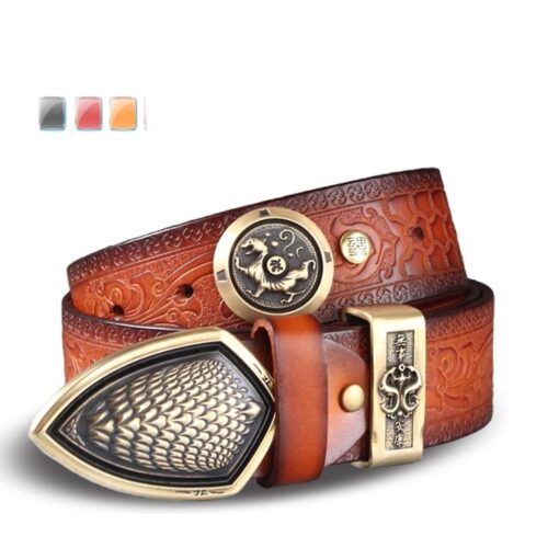 KEYESMINER - Chinese LUXURY BRAND, 100% Genuine LEATHER Vintage Belt (COLOR CHOICES), Carefully Crafted in Chengdu, CHINA