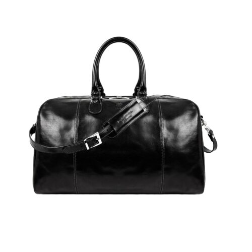 Time Resistance - AUTHENTIC Black Leather Luggage Travel Bag, made in Italy