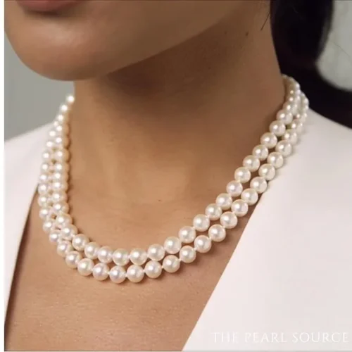 The Pearl Source - AAA Quality Double Strand Cultured Pearl Necklace, Princess Length