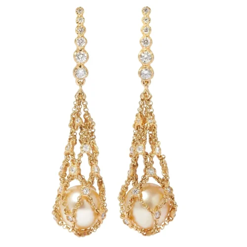 Annoushka - Lattice Pearl Earrings, 18ct Yellow Gold, a rare pearl from Iloilo, Philiphine