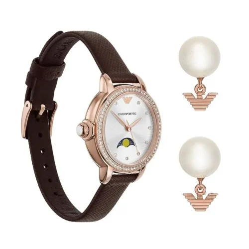 EMPORIO ARMANI – Wristwatch & Earrings. A Set of Luxury Jewelry in Rose Gold