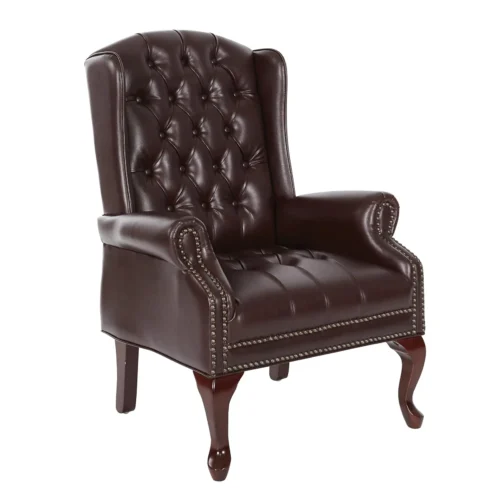 Office Star - Traditional LUXURY Queen Anne Style Chair, ORIGINAL LEATHER, Hand Made