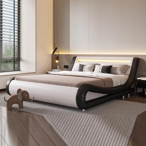 SHA CERLIN - Unique Stylish (QUEEN Size) Bed with Mattress, LED Light, Music & Voice Control