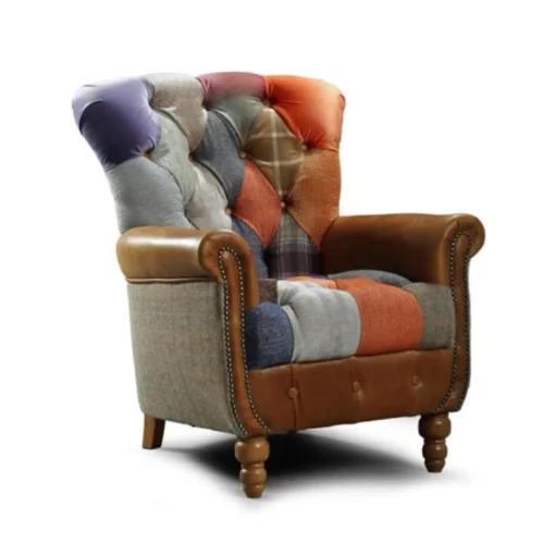 Casa Padrino – Luxury Chesterfield ArmChair, Multi-colored, Real Leather, Living room