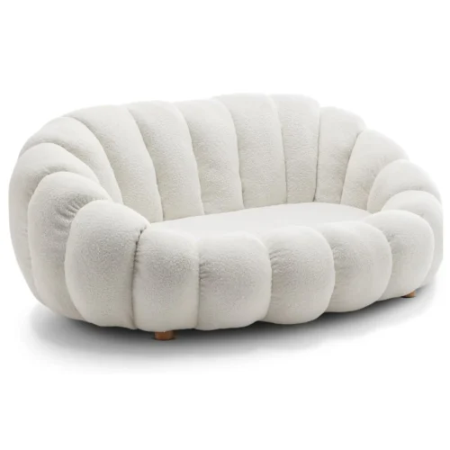House of Velvet - Puff White Boucle Fabric 2 Seater Snuggle Cloud Bubble Pumpkin Sofa