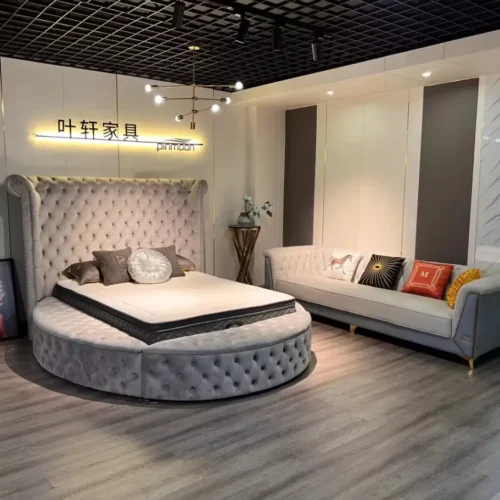 SAMIRAQ - Uniquely Stylish Round Chesterfield Bed (Super King, King, Double, Small Double), with Storages.